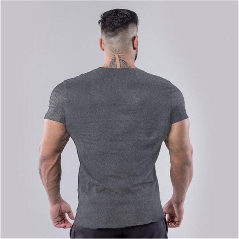 Plain Cotton Gym T-shirt Men Summer Fitness Clothing V-Neck Short Sleeve T shirt Slim Fit Tshirt Bodybuilding Workout Tees Tops