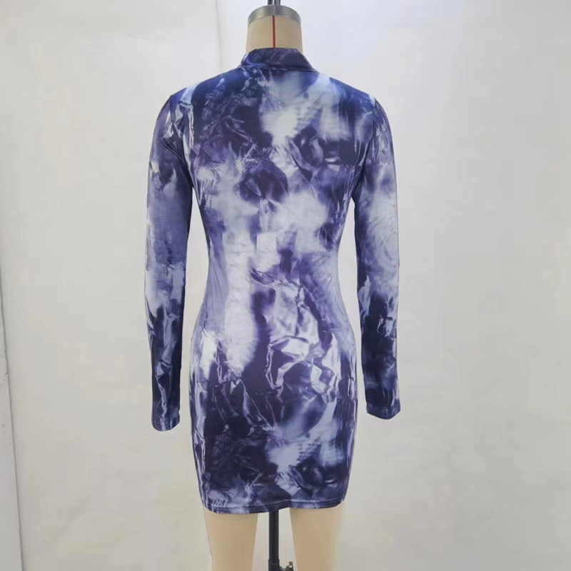 OM-2025 Autumn/Winter New Fashionable Streetwear Half-High Neck Long-Sleeved Dress with Unique Print