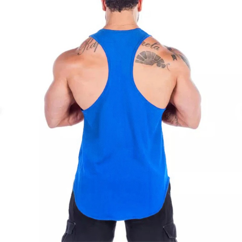 Men Summer Gym Clothing Fitness Sports Stringer Tank Top Men Bodybuilding Vest Running Vest Workout Sleeveless Shirt O-neck